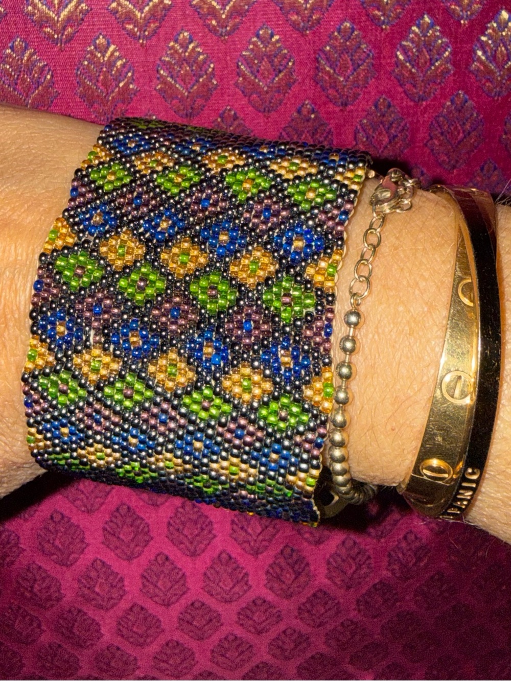 Bohemian Southwestern Intricate
Glass Seed Bead Wide Bracelet
